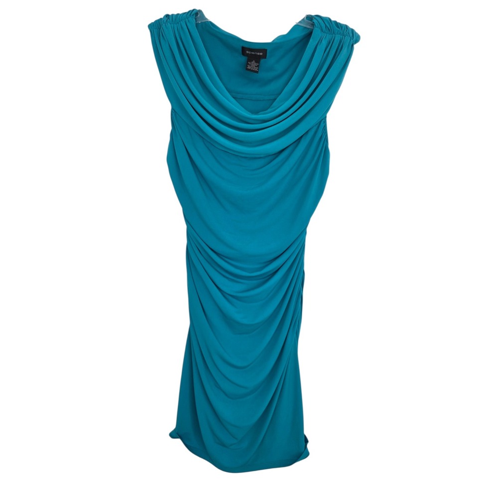 Spense Womens Teal Blue Ruched Cowl Neck Sleeveless Sheath‎ Dress Size 10